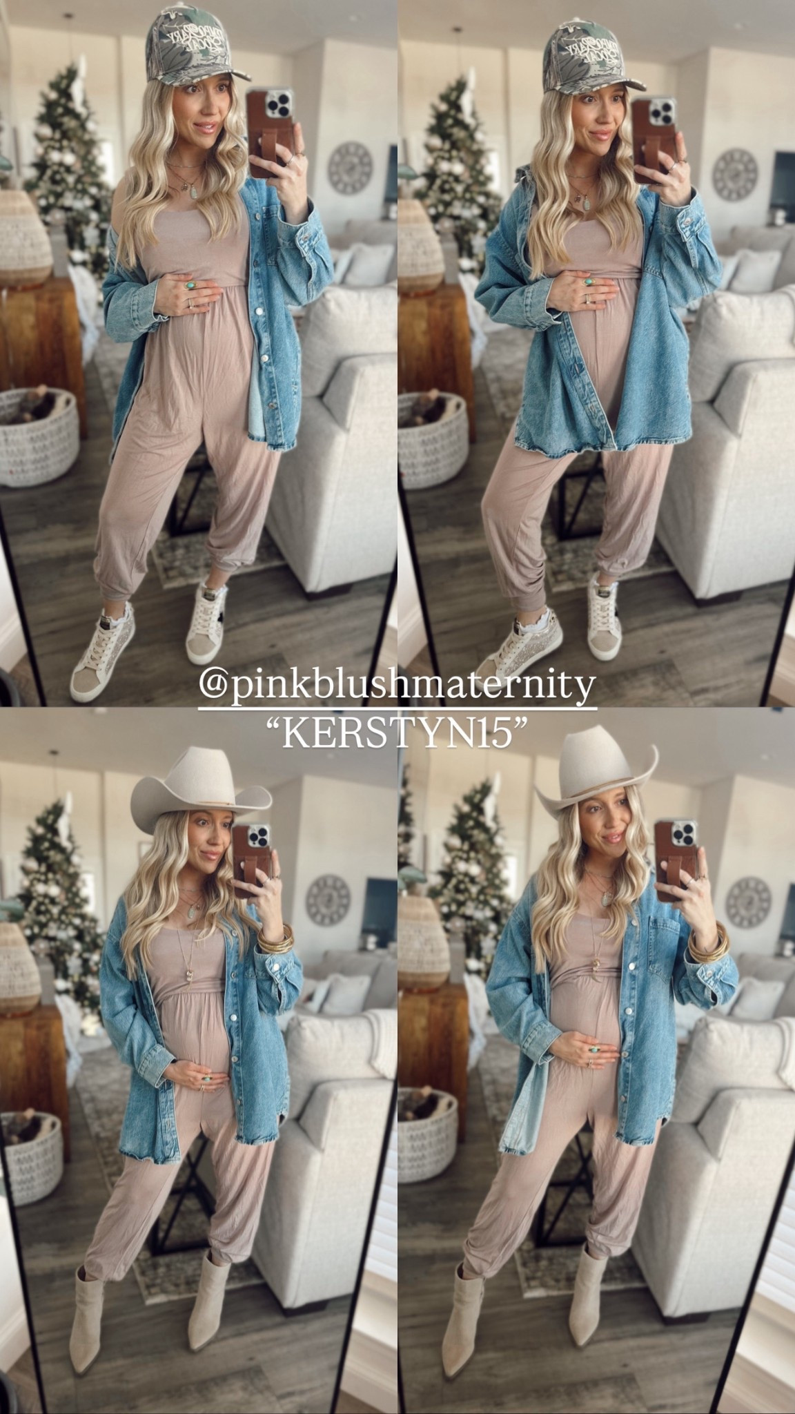 Obsessed with this blush pink jumpsuit 🤍✨ Styled it two ways because she’s that versatile + totally bump-friendly!

Look 1: sneakers + a trucker hat for an easy casual outfit.
Look 2: cowgirl hat, ankle booties & a denim jacket for a cute Western moment.

Such a comfy, maternity-friendly one-piece you can dress up or down all season. Linking everything on LTK! #LTKmaternity #bumpstyle #westernstyle #casualoutfit #maternityfashion #falloutfits #ootd



#LTKBaby #LTKStyleTip #LTKBump