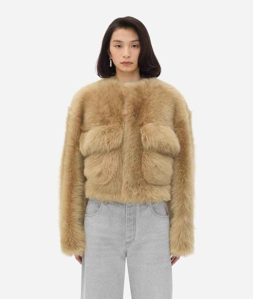 Bottega Veneta® Women's Toscana Shearling Cropped Blouson in Teddy bear. Shop online now. | Bottega Veneta
