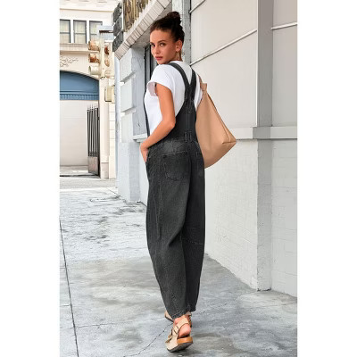 Imily Bela Women's Denim Overalls with Loose Fit, Adjustable Straps, and Pockets Black XL | Target