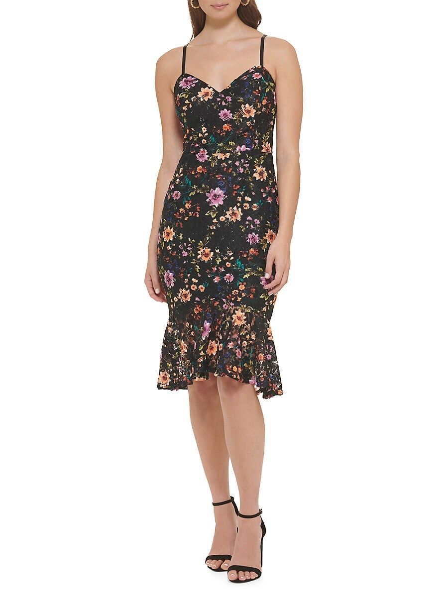 Guess Floral Lace Trumpet Dress - Black Multi - Size 4 | Saks Fifth Avenue OFF 5TH