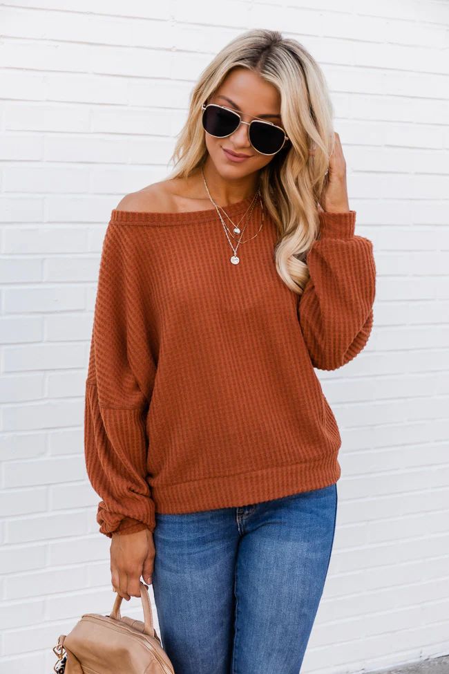Known About You Rust Brushed Waffle Knit Pullover FINAL SALE | The Pink Lily Boutique