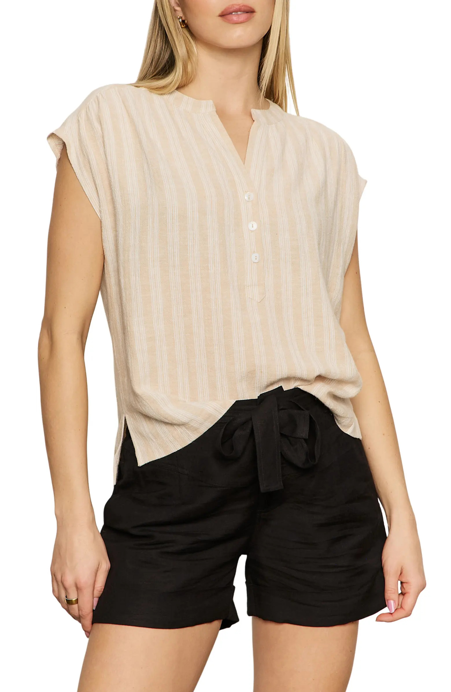 Sanctuary By The Bay Stripe Short Sleeve Linen Blend Button-Up Shirt | Nordstromrack | Nordstrom Rack