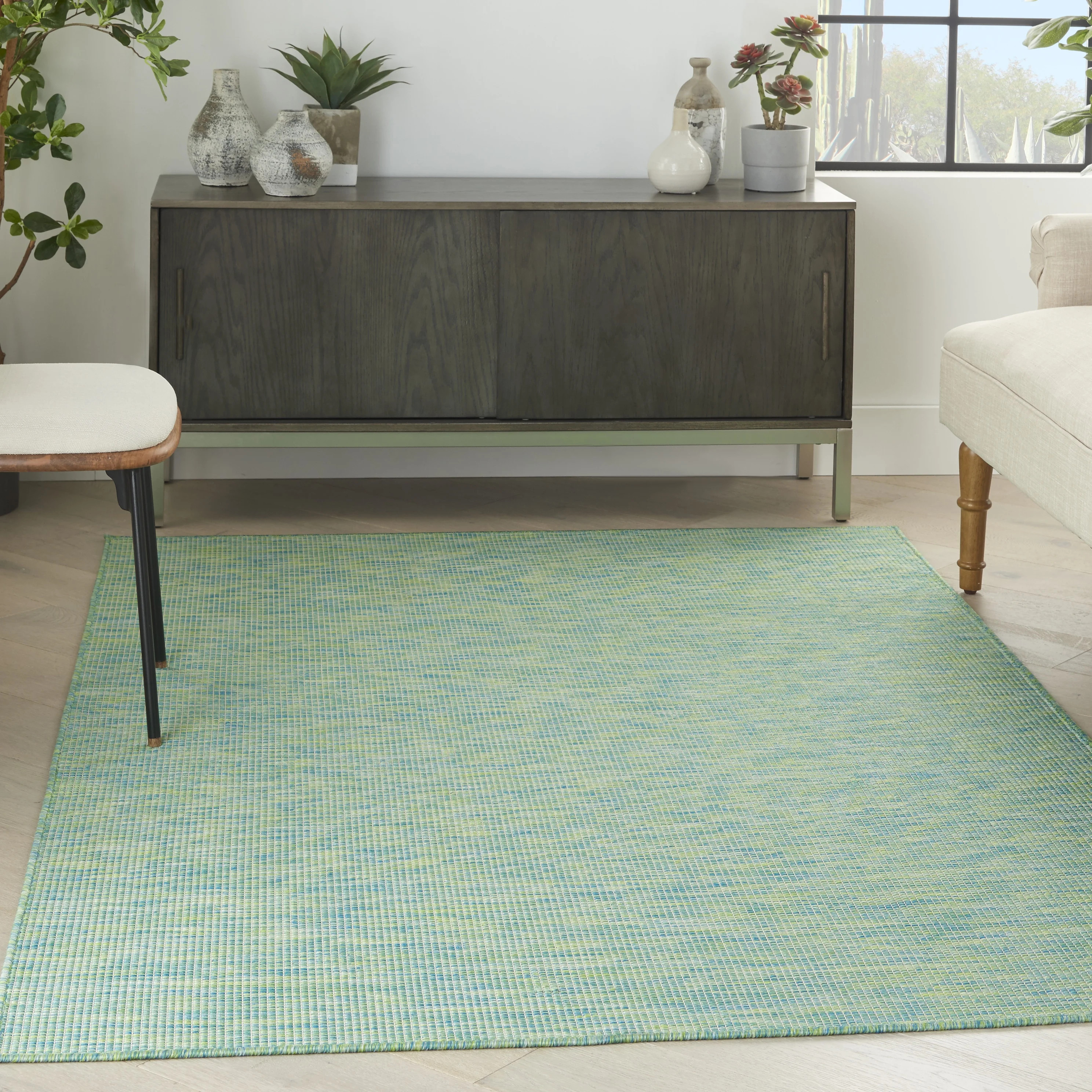 Nourison Positano Indoor/Outdoor Modern Solid Blue/Green 5' x 7' Area Rug, (5' x 7') | Walmart (US)