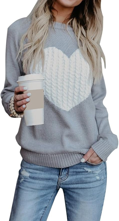 shermie Women's Pullover Sweaters Long Sleeve Crewneck Cute Heart Knitted Sweater | Amazon (US)