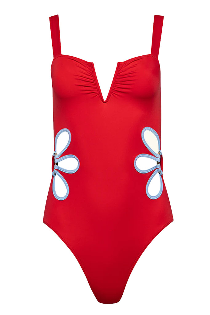 The Flora One-Piece in Poppy & Blue | Over The Moon
