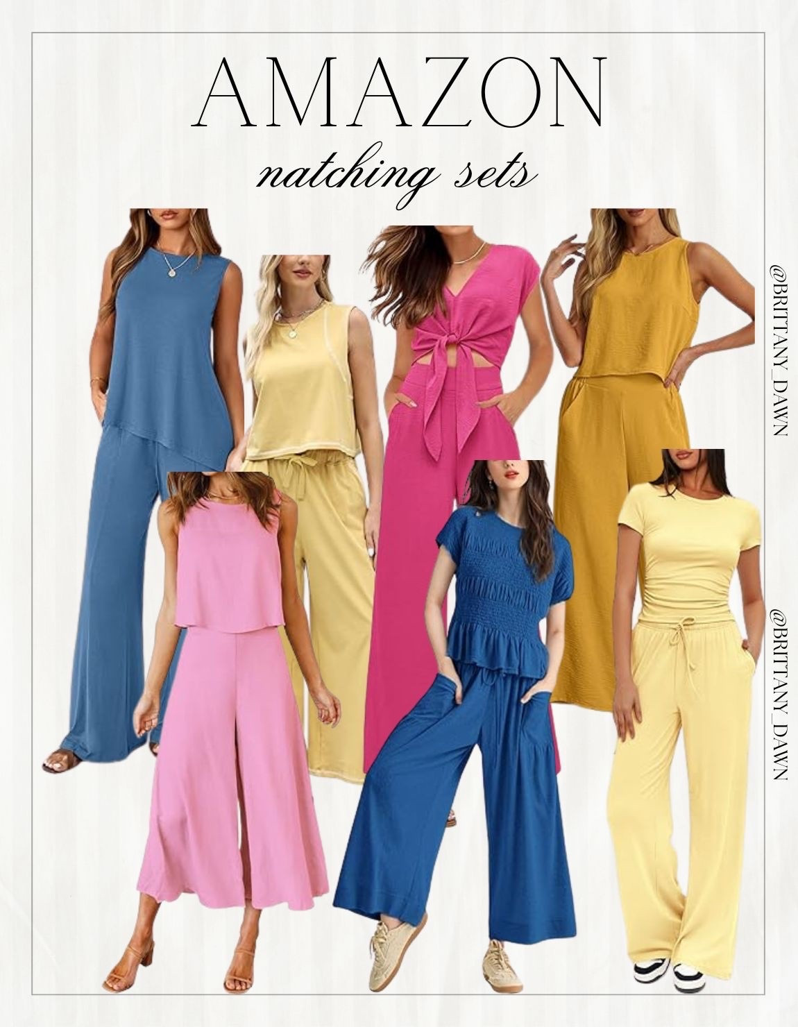 💖 Brighten up your seasonal wardrobe with these gorgeous, vibrant Amazon matching sets! From breezy wide-leg pants paired with chic sleeveless tops to playful tie-front styles, these lightweight outfits bring the perfect pop of color and comfort. ☀️

I love how versatile these colorful duos are for styling. Throw them on with chunky sneakers for a casual daytime look, or dress them up with strappy sandals for an effortless summer evening dinner! 👑

#AmazonFashion #MatchingSets #SummerOutfits #ColorfulStyle #AmazonFinds #VacationWardrobe #OOTDInspo #EffortlessChic

#LTKootd