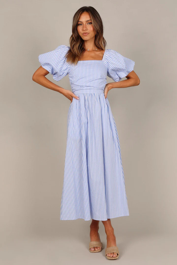 Clo Puff Sleeve Maxi Dress - Blue Stripe | Petal & Pup (US)