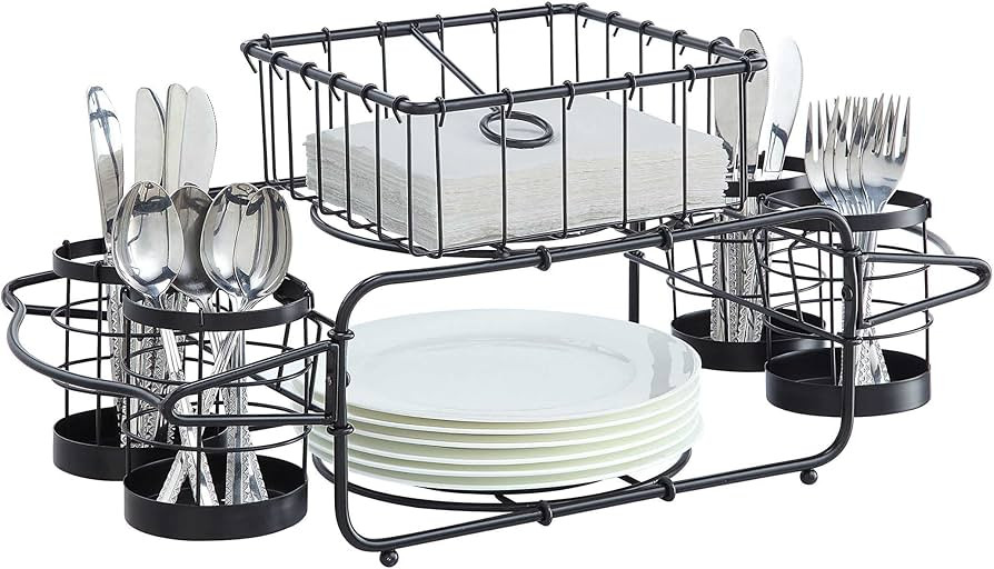 Farm Buffet Caddy Tabletop Organizer, Flatware Napkin and Plate Picnic Caddy Stackable Serving Se... | Amazon (US)