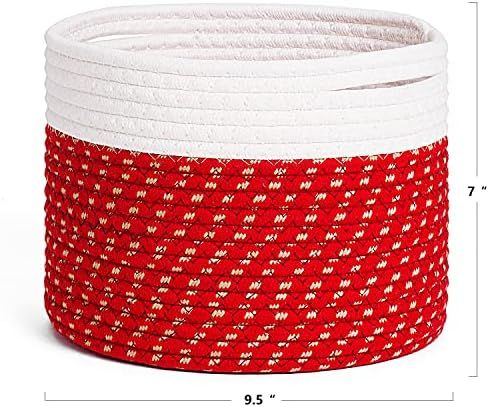 LixinJu Small Basket Small Baskets for Organizing Small Woven Basket Set of 2 Red Round Cotton Rope  | Amazon (US)