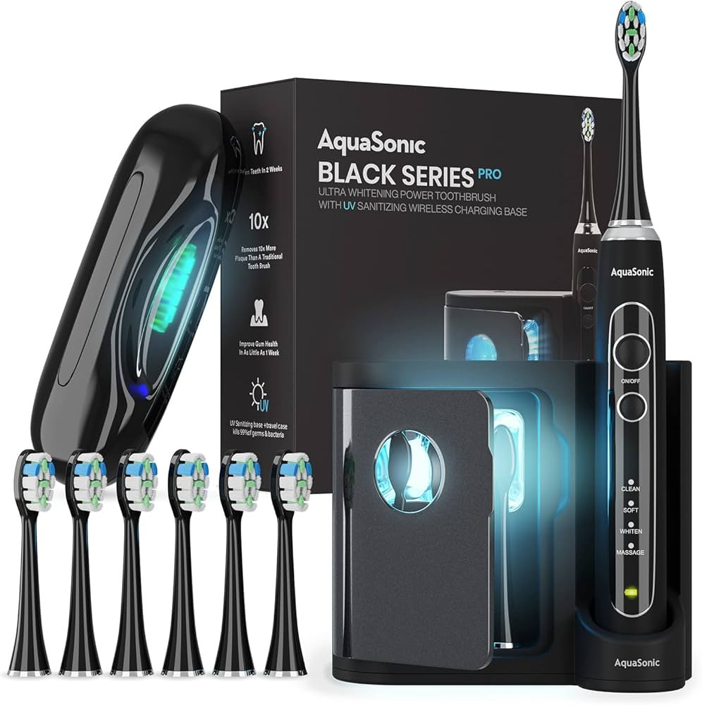 Aquasonic Black Series PRO – Ultra Whitening Power Toothbrush – 4 Modes & Smart Timers – UV... | Amazon (US)
