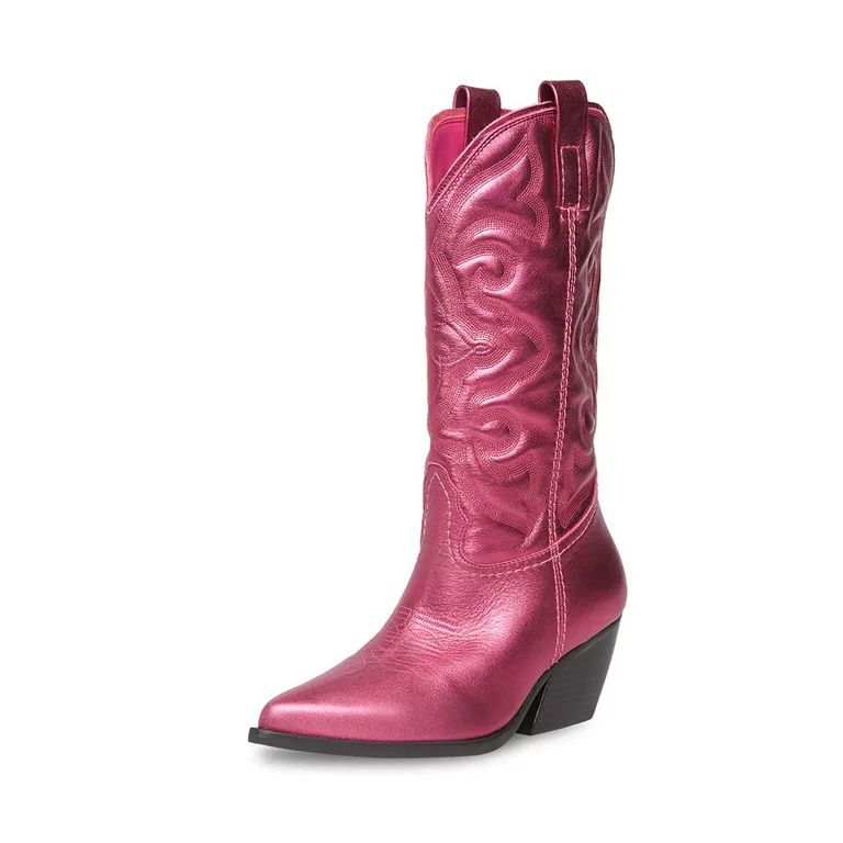 Steve Madden West Pink Metallic Pull On Pointed Toe Block Heel Western Boots (Pink Metallic, 6) | Walmart (US)