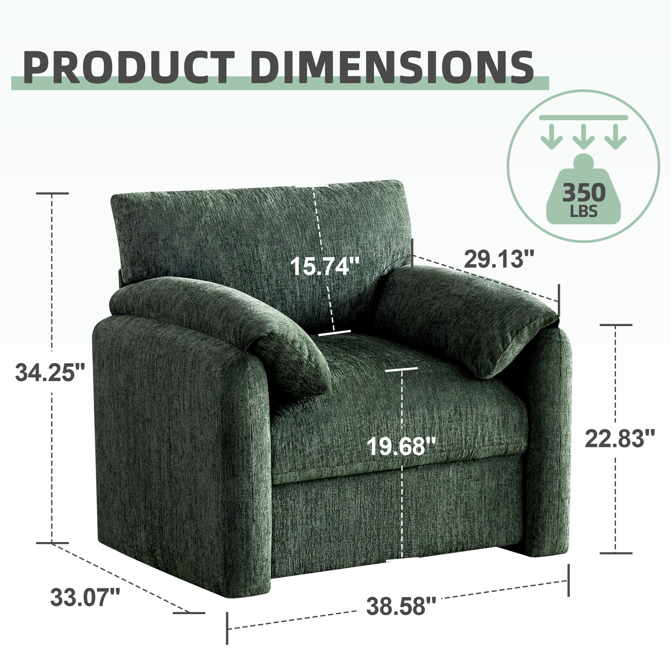 Chenille Oversized Armchair, 38.6" Wide Accent Chairs for Living Room & Bedroom Modern Lounge Cha... | Amazon (US)