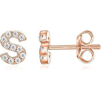 PAVOI 14K Gold Plated 925 Sterling Silver Cubic Zirconia Initial Letter Stud Earrings for Women |... | Amazon (US)