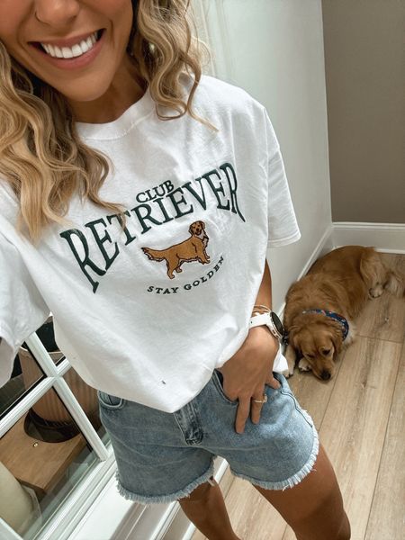 Are YOU KIDDING ME🥹🐾✨ club RETRIEVER TEE! Wearing the S/M — code HOLLEYG20 works again in store and online at Dress Up! Also wearing a small in these high waisted shorts! 

Ootd / casual fit / comfy / Holley Gabrielle 

#LTKFindsUnder50 #LTKStyleTip #LTKFindsUnder100