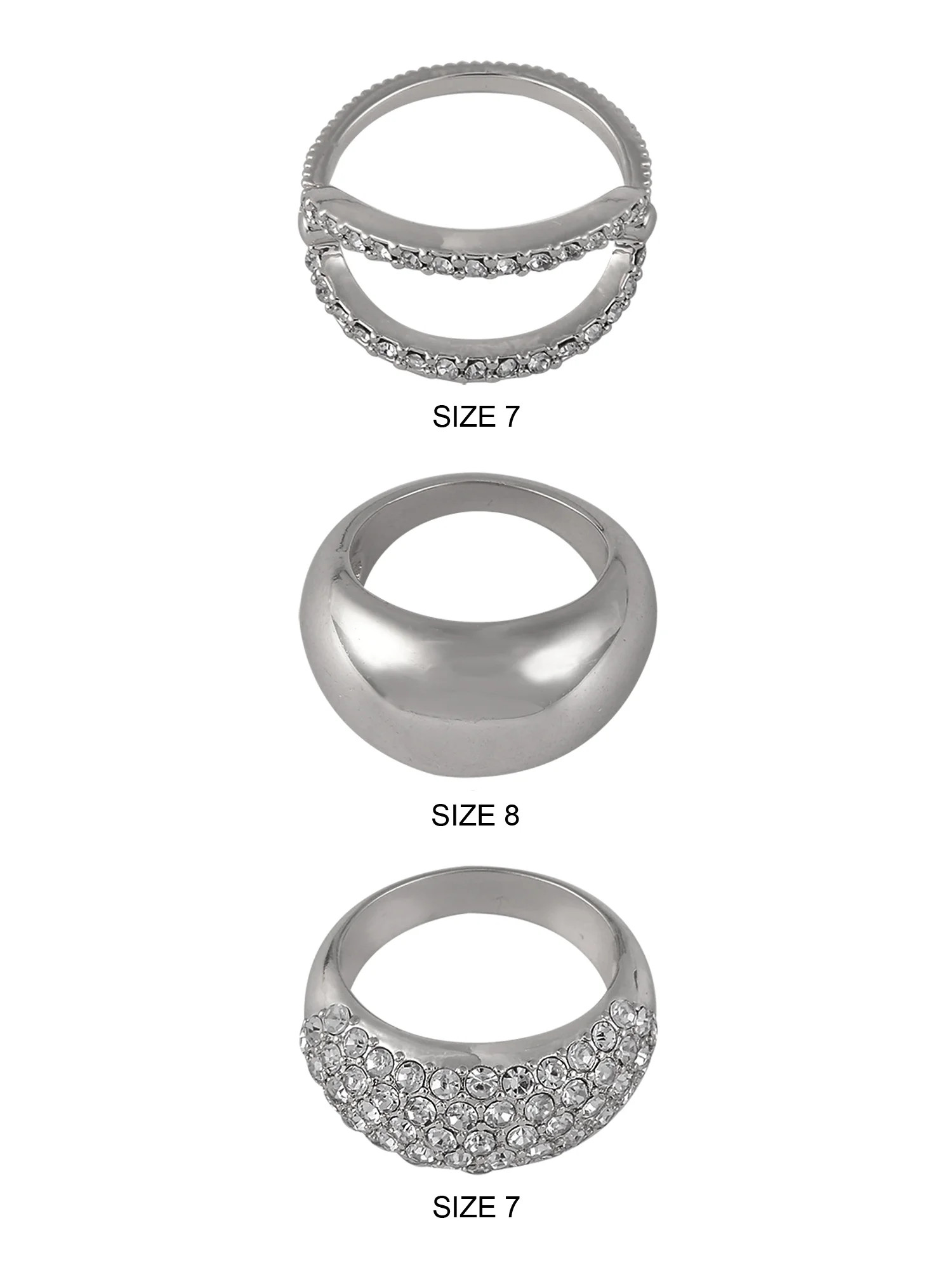 Time and Tru Women's Dome Shaped Open and Pave Cry Silvertone 3pc Ring Set | Walmart (US)