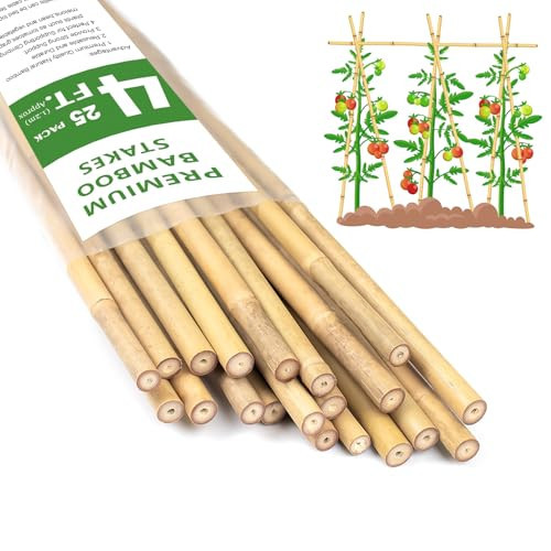 Plant Stakes 4FT, Natural Bamboo Stakes, HAINANSTRY 25Pcs Sturdy Bamboos Garden Stake, Bamboo Sticks for Plants, Beans, Indoor and Outdoor Climbing Plants, Tomato Vegetable Stakes for Garden | Amazon (US)