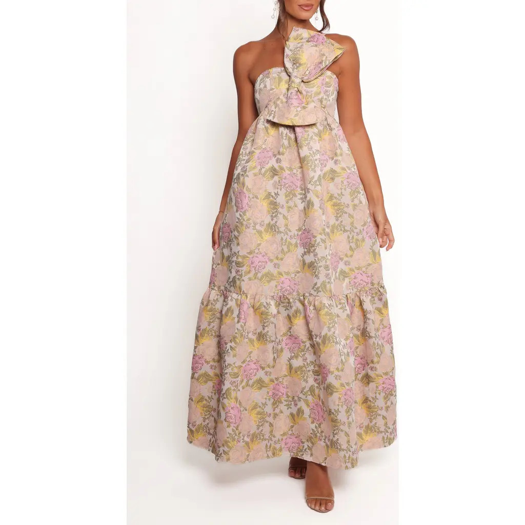 Petal & Pup Bettina Floral Bow Front One-Shoulder Maxi Dress in Multi Floral at Nordstrom, Size Large | Nordstrom