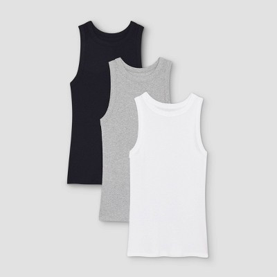Women's Slim Fit Ribbed 3pk Bundle Tank Top - A New Day™ Black/White/Gray XS | Target