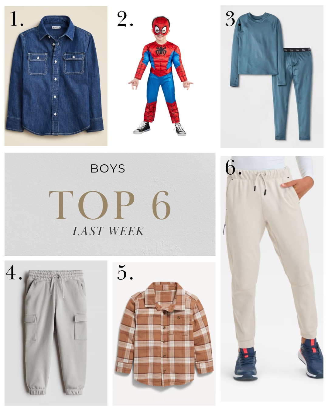 Our favorite finds for boys, that you shopped the most!  
1. This classic denim button down.
2. Boys costumes $20 and under.
3. Our favorite boys, long underwear.
4. Cozy joggers for toddler boys.
5. Toddler boys flannel button-down.
6. Fall joggers for boys.
#Boys #ToddlerBoys #FallOutfits #BaseLayers #BoysActivewear 

#LTKStyleTip #LTKKids #LTKSeasonal
