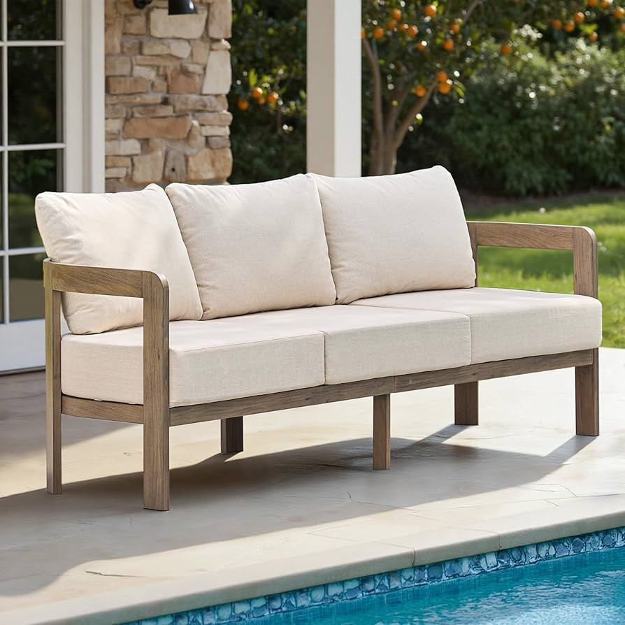 Aluminum Outdoor Patio Sofa, 3-Seat All-Weather Metal Modern Couch with Washable Thick Cushion fo... | Amazon (US)