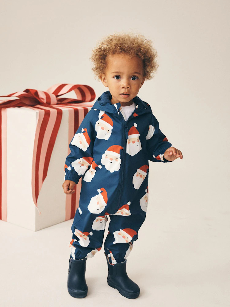 Navy Santa Waterproof Fleece Lined Puddlesuit (3mths-7yrs) | Next EU