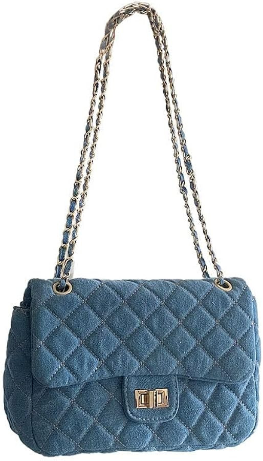 Y2k Purse Women's Small Shoulder Bag, Quilted Crossbody, Denim Wallet, Tote Bag with Chain Should... | Amazon (US)