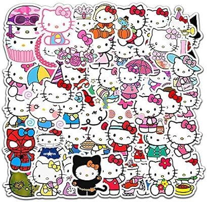 50Pcs Lovely Cute Hello Kitty Waterproof Stickers for Water Bottle Cup Laptop Bike Skateboard Lug... | Amazon (US)