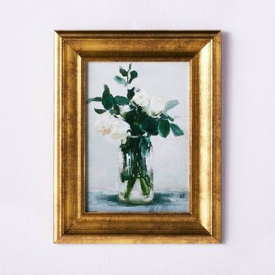 11" x 14" Floral Arrangement Framed Wall Canvas Gold/Navy - Threshold™ designed with Studio McG... | Target