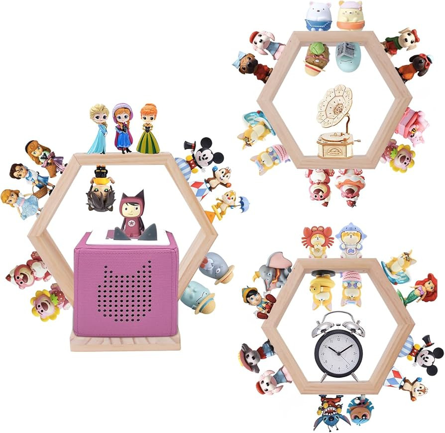 Hexagon Tonie Shellf for Toniebox Starter Tonie Shelf Wall Mounted Set of 3, Magnetic Wooden Floa... | Amazon (US)
