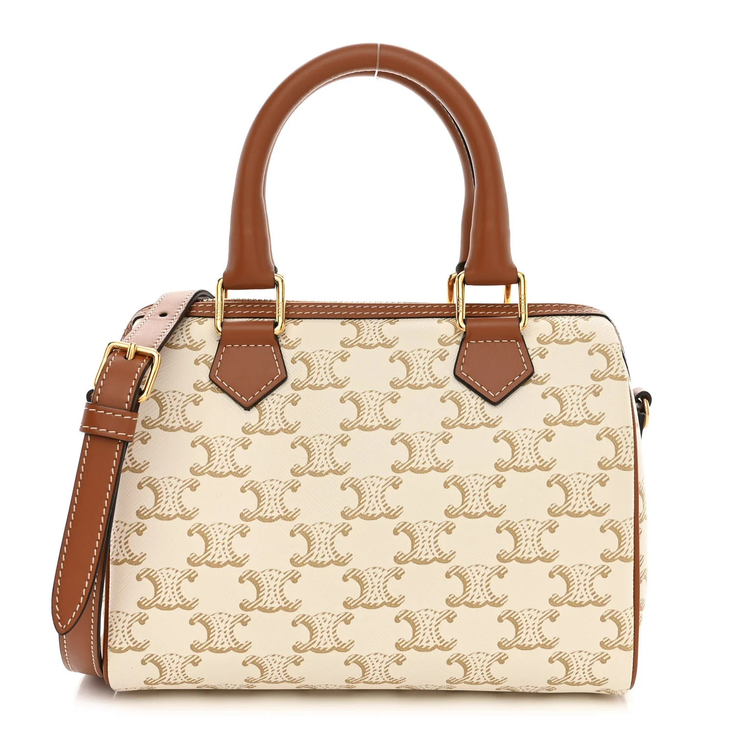 Triomphe Canvas Calfskin Small Boston Bag White | FASHIONPHILE (US)