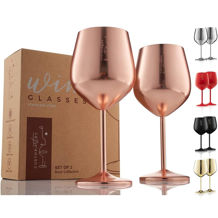 Gusto Nostro Stainless Steel Wine Glass - 18 oz - Unbreakable Rose Gold Wine Glasses for Travel, ... | Amazon (US)