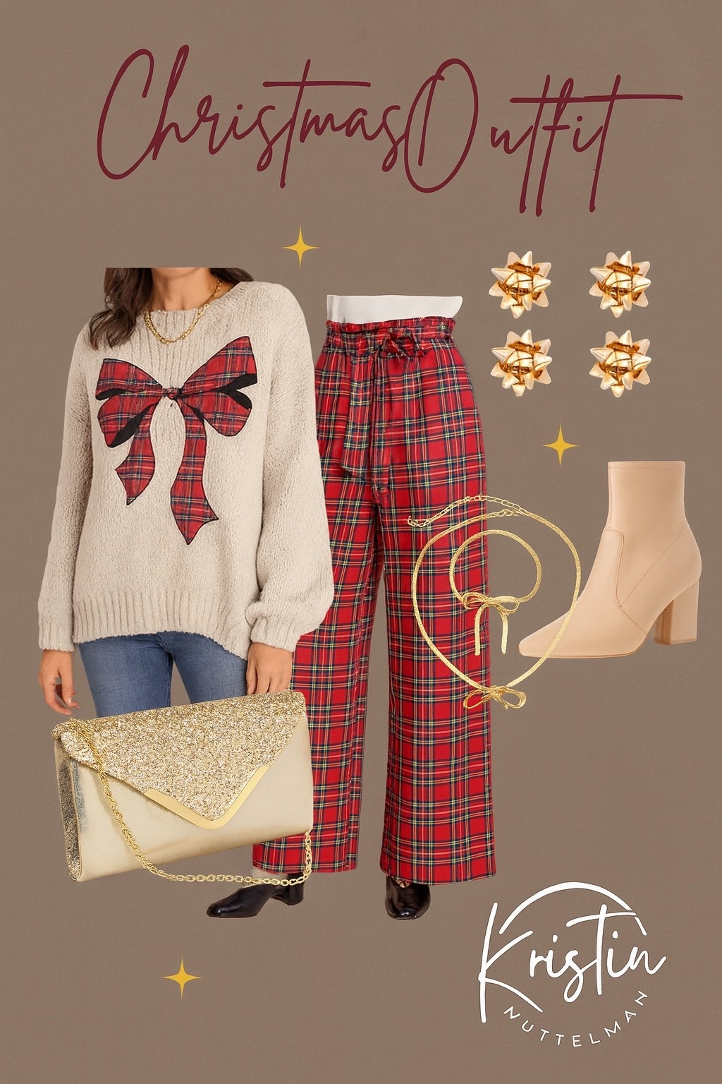 This Christmas outfit is giving festive without the fuss 🎄✨
The bow sweater + plaid pants combo is such an easy way to look put together without trying too hard — and the gift-bow earrings are the cutest little touch.

I love outfits like this during the holidays… comfortable enough for errands, cute enough for photos, and still festive for anything on the calendar. If you’re wanting something fun but still wearable, this one is it.

Linked every piece for you in LTK — including the accessories and more color options 🤍
Let me know if you want me to style it a different way!

#LTKSeasonal #LTKootd #LTKHoliday