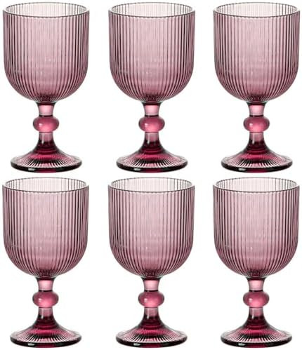 Purple Glasses Drinking Water Goblets set of 6 Colored Wine Glasses 13oz Pink Vintage Glassware f... | Amazon (US)