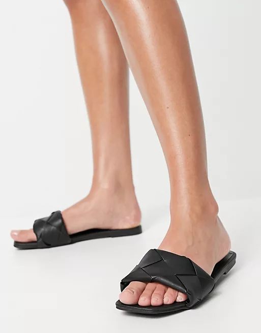 ASOS DESIGN Wide Fit Forty woven flat sandals in black | ASOS (Global)