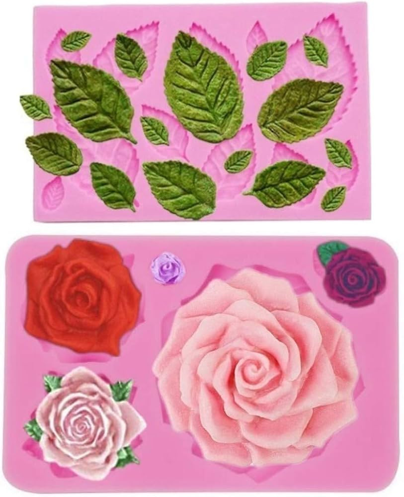Large Rose Mold Silicone,Rose Flower and Leaves Fondant Cake Molds,Leaf Candy Chocolate Molds for... | Amazon (US)