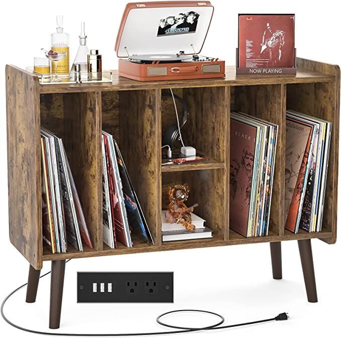 Unikito Large Record Player Stand, Vinyl Record Storage Table with Power Outlet Holds Up to 200 A... | Amazon (US)