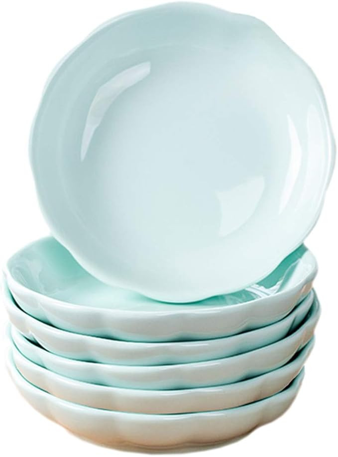 Sizikato 6pcs Light Blue Porcelain Snack Plates, 4-Inch Flower-Shaped Appetizer Plate Dipping Bow... | Amazon (US)