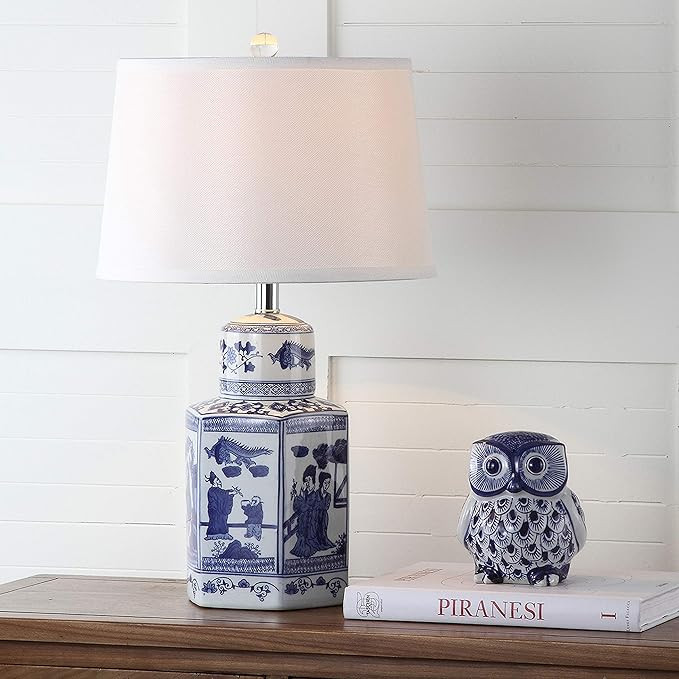 Safavieh Lighting Judy 24-inch White and Blue Chinoiserie (Set of 2) -Bulbs Included Table Lamp, ... | Amazon (US)