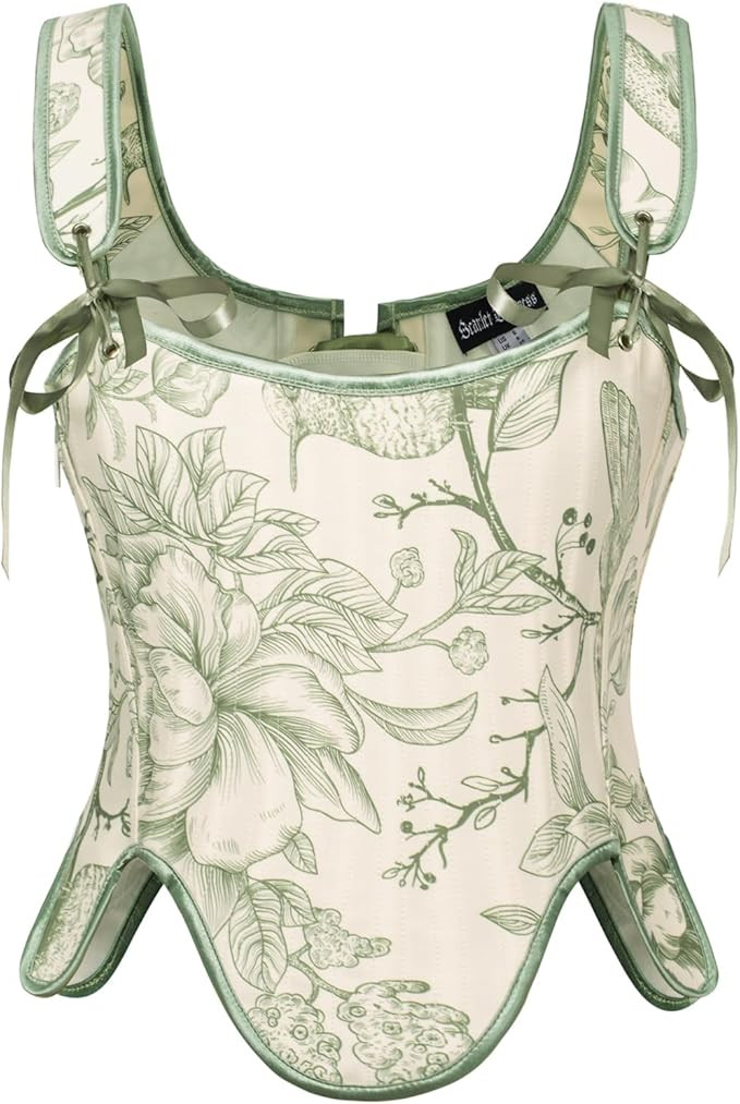 Scarlet Darkness Bustier Tops for Women Renaissance Floral Lace Up Bodyshaper Corset with Zipper | Amazon (US)