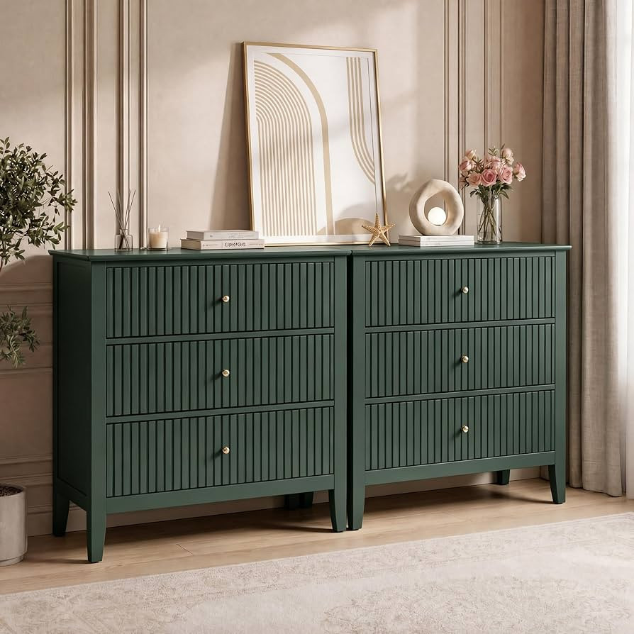 RoyalCraft Large 3 Drawer Dresser Set of 2, Fluted Chest of Drawers with Storage, Modern Painted ... | Amazon (US)