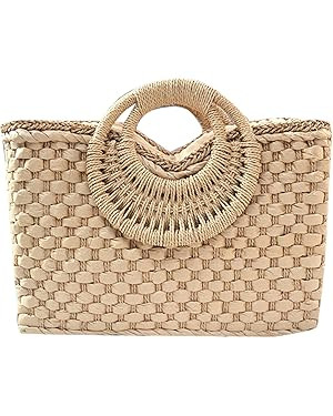 QZUnique Hand-woven Straw Bag Women Summer Beach Handbag Purse Retro Rattan Tote Clutch Travel Ba... | Amazon (US)