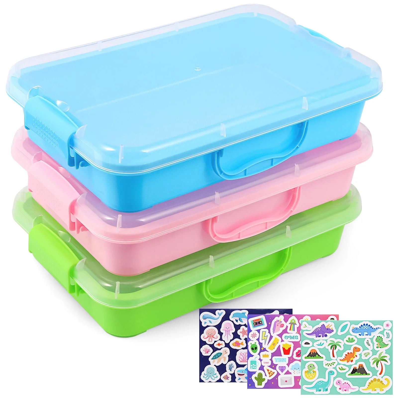 FIIOEOY 3 Pcs Sensory Bins Sand Tray with Lids & 3 Stickers, Stackable Plastic Storage Containers... | Walmart (US)