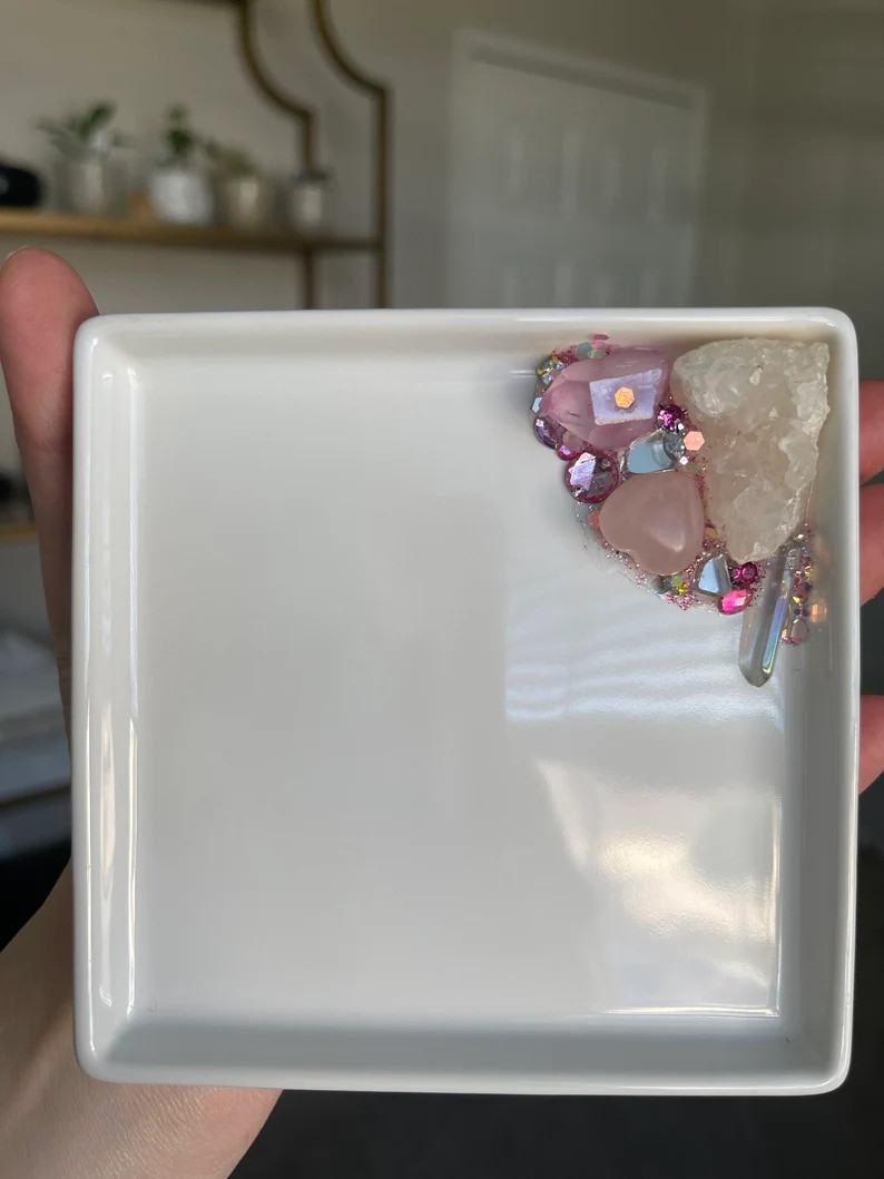 Pink Crystal Plate Dish / Jewelry Holder, Glam Tray, Sage Holder, Vanity, Makeup Storage, Home De... | Etsy (US)