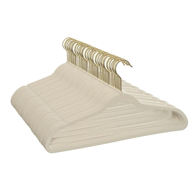 Better Homes & Gardens Non-Slip Velvet Clothing Hangers, 50 Pack, Beige, Space Saving | Walmart (US)