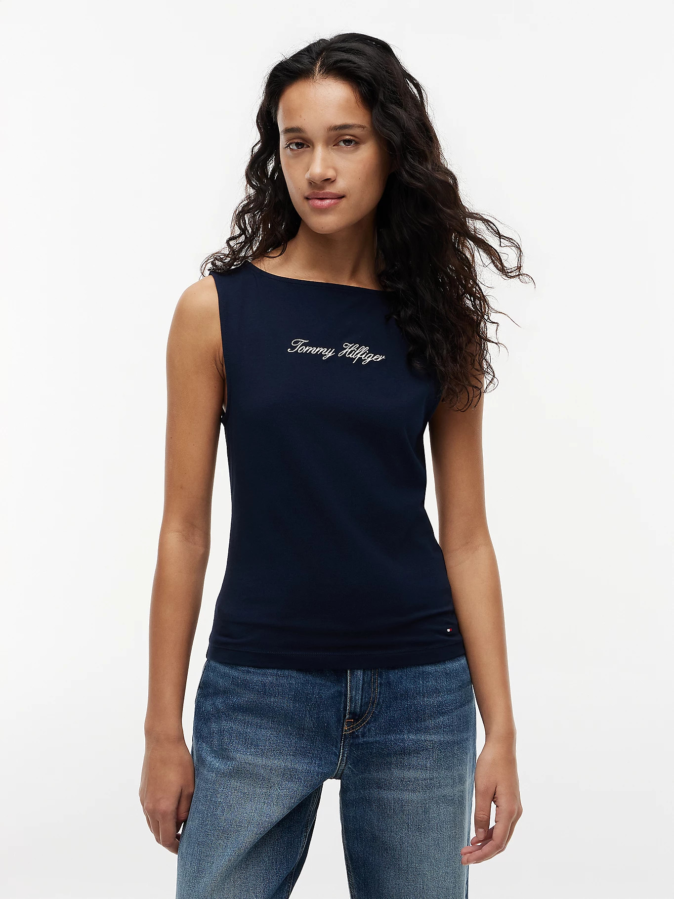 Slim Boat Neck Tank Top | Blue | Tommy Hilfiger | Tommy Hilfiger UK