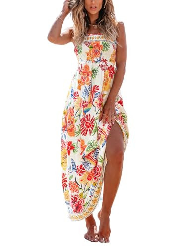 CUPSHE Womens Vacation Dress Casual Summer Square Neck Sleeveless Floral Smocked Long Spaghetti Strap Flowy Beach Maxi Dress Red Floral, M | Amazon (US)