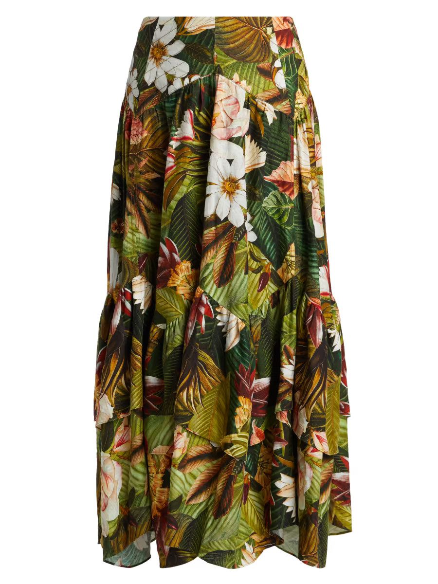Botanical Forest Floral Linen-Blend Midi-Skirt | Saks Fifth Avenue