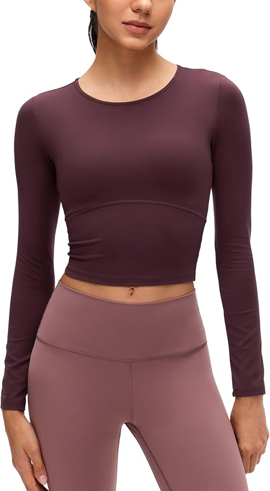 CRZ YOGA Butterluxe Scoop Neck Long Sleeve Shirts for Women - Workout Athletic Casual Tops Crop S... | Amazon (US)