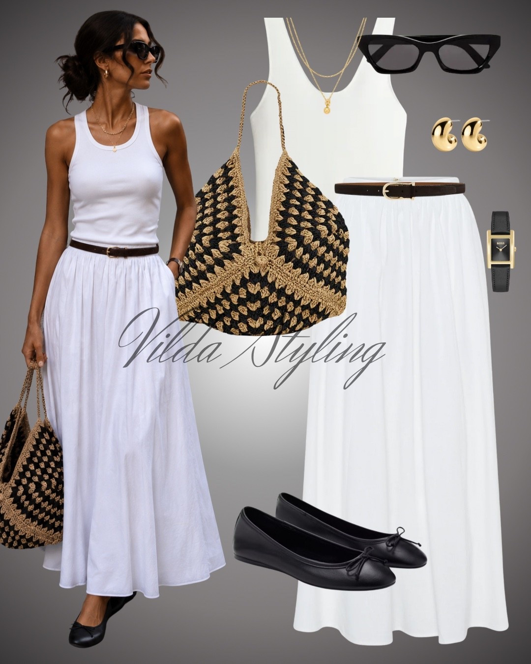 Effortless summer elegance 🤍 A classic white tank paired with a flowy maxi skirt, black ballet flats, and statement crochet bag for a timeless chic look.

 summer outfit, white maxi skirt, minimalist style, ballet flats, crochet bag, casual chic, timeless style, neutral outfit, summer fashion, vacation style

#LTKsummer #LTKFashionMonth #LTKstyletip
