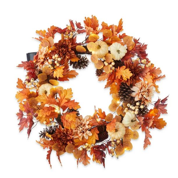 Fall 30" Pre-Lit Wreath, Peach And Orange Maple Leaf Mix, Way To Celebrate | Walmart (US)